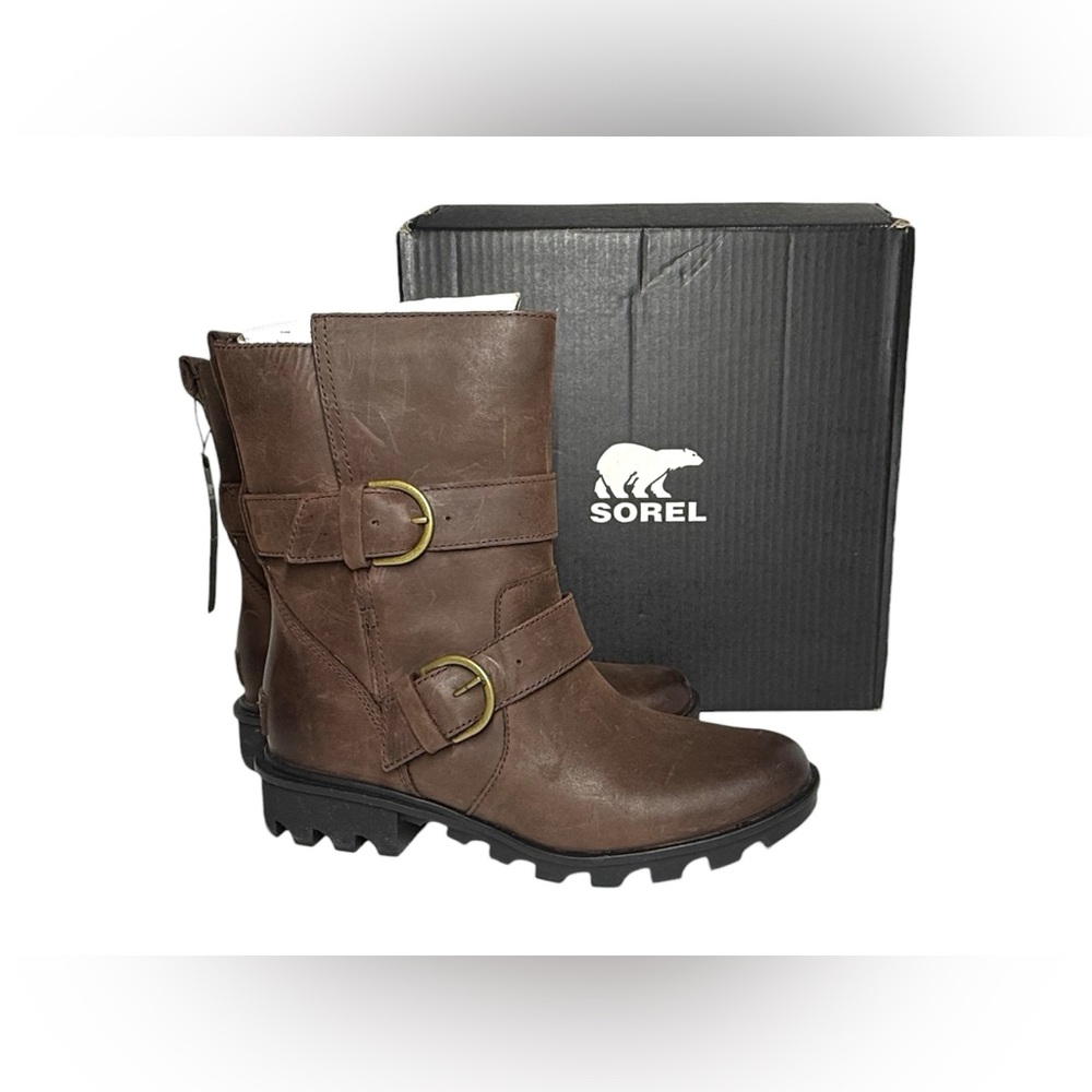 NEW Sorel Phoenix Moto Slip On Waterproof Leather Boots Cattail Brown Size 9.5